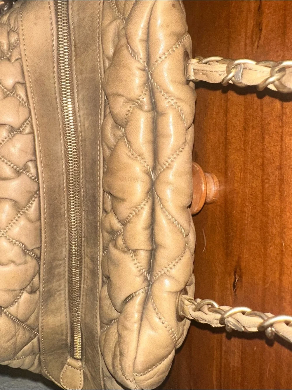 CHANEL Quilted Bowler Hobo Bag in Dark Beige/Taupe with Gold Hardware